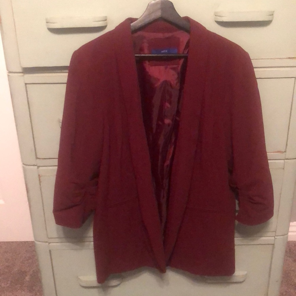 Apt. 9 burgundy red 3/4 sleeve open front tuxedo style blazer size XXL